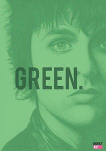 Green Day singer Billie Joe Armstrong "GREEN" Graphic Design poster based on original charcoal drawing portrait print