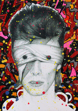 David Bowie Lazarus Aladdin Sane Abstract painting on charcoal pencil drawing version 3 fine art fan art print wall decor