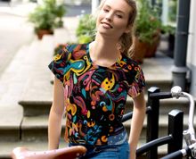 Load image into Gallery viewer, Summer Fruit Black All-Over Print Crop Tee