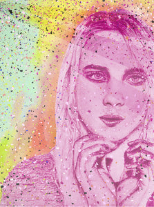 Billie Eilish "Ocean Eyes" colour portrait drawing print wall decor
