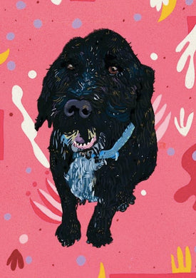 Henry - cockapoo dog- pink and black digital art drawing illustration poster art print wall decor
