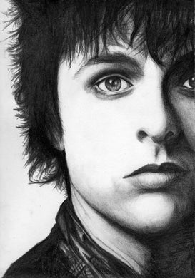Green Day Singer Billie Joe Armstrong charcoal portrait drawing print wall decor