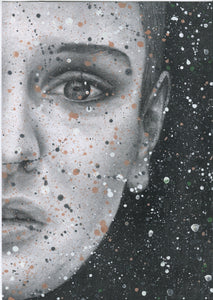 Sinead O'Connor "Nothing compares 2 U" Splattered Paint Version 1 charcoal portrait drawing fine art wall decor