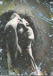 Amy Winehouse Splattered Paint Version 2 "tears dry on their own" black and white charcoal portrait drawing fan tribute art print poster