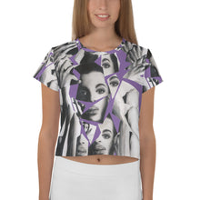 Load image into Gallery viewer, Prince Collage All-Over Print Purple Crop Tee