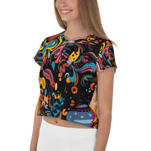 Load image into Gallery viewer, Summer Fruit Black All-Over Print Crop Tee