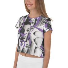 Load image into Gallery viewer, Prince Collage All-Over Print Purple Crop Tee