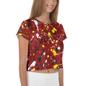 Abstract Red All-Over Print Crop Tee
