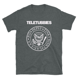 TELETUBBIES Ramones Parody inspired T-shirt Short-Sleeve Unisex T-Shirt (White font)