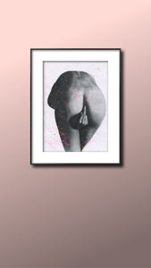 Kiss My Art splattered paint version of black and white charcoal drawing erotic sexy art poster print wall decor