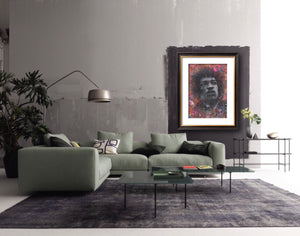 Jimi Hendrix "Fire"  Splattered Paint Version of charcoal portrait drawing fine art wall decor