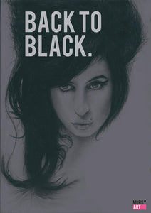 Amy Winehouse "BACK TO BLACK" Graphic Design poster based on original charcoal drawing portrait print