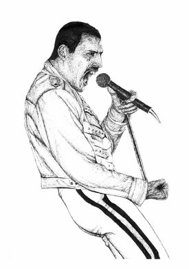 Freddie Mercury Live Aid pen drawing fan art portrait print poster wall decor