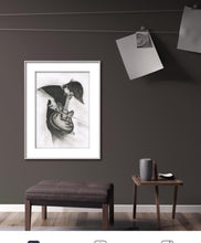 Load image into Gallery viewer, RADIOHEAD&#39; s Johnny Greenwood charcoal portrait pencil drawing black and white print wall decor