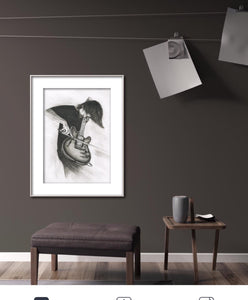 RADIOHEAD' s Johnny Greenwood charcoal portrait pencil drawing black and white print wall decor