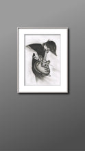 Load image into Gallery viewer, RADIOHEAD&#39; s Johnny Greenwood charcoal portrait pencil drawing black and white print wall decor