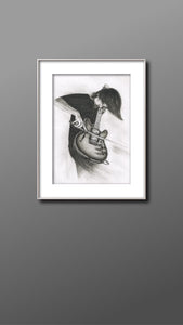 RADIOHEAD' s Johnny Greenwood charcoal portrait pencil drawing black and white print wall decor