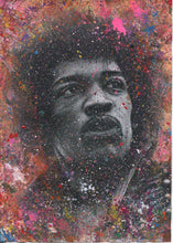 Load image into Gallery viewer, Jimi Hendrix &quot;Fire&quot;  Splattered Paint Version of charcoal portrait drawing fine art wall decor