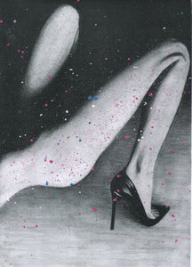 Legs splattered paint version of black and white charcoal drawing erotic sexy art poster print wall decor