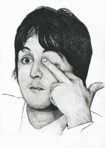 Paul McCartney middle finger up yours fuck you series pen drawing portrait print fan art poster