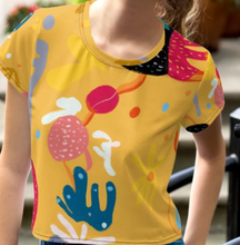 Load image into Gallery viewer, Abstract Yellow All-Over Print Crop Tee