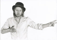 Load image into Gallery viewer, RADIOHEAD&#39; s Thom Yorke charcoal portrait from Lotus Flower video pencil drawing black and white print wall decor