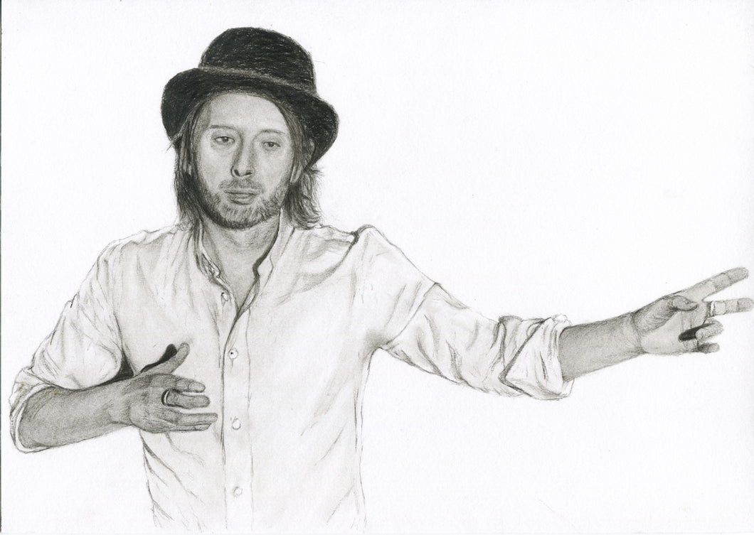 RADIOHEAD' s Thom Yorke charcoal portrait from Lotus Flower video pencil drawing black and white print wall decor