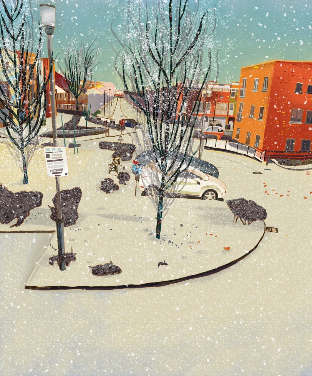 Wintry Tannoy Square local art illustration poster print wall decor