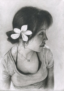 Flower girl charcoal pencil portrait drawing print fine art wall decor