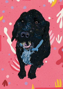 Henry - cockapoo dog- pink and black digital art drawing illustration poster art print wall decor