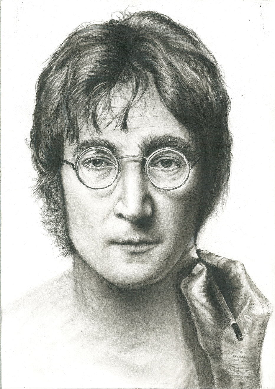 John Lennon Give ART a chance charcoal pencil portrait drawing beatles fan art print poster wall decor
