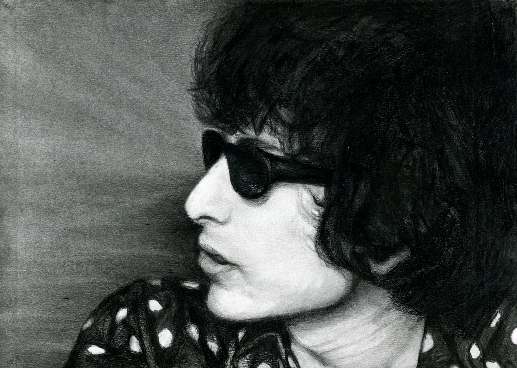 Bob Dylan 60s blonde on blonde era charcoal portrait polka dot black and white print wall decor