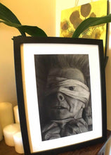 Load image into Gallery viewer, David Bowie Lazarus Black star black and white charcoal portrait pencil drawing wall decor print