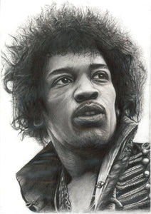 Jimi Hendrix Excuse me while i kiss the sky charcoal portrait pencil drawing black and white print wall decor