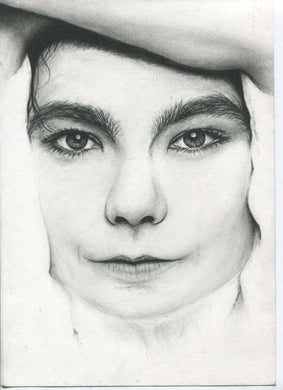 Bjork black and white charcoal pencil drawing face portrait fan art print poster wall decor