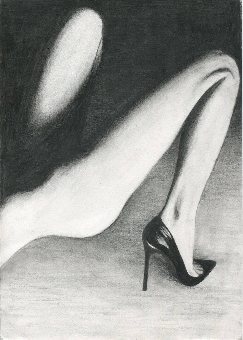 Legs black and white charcoal drawing erotic art high heel stiletto print poster wall decor