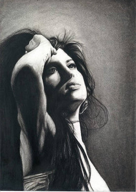 Amy Winehouse tears dry on their own black and white charcoal portrait drawing fan tribute art print poster wall decor