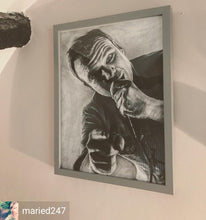 Load image into Gallery viewer, Sam Herring from Future Islands Waiting on you black and white charcoal portrait pencil drawing fan art print wall decor