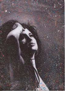 Amy Winehouse Splattered Paint Version 1 "tears dry on their own" black and white charcoal portrait drawing fan tribute art print poster
