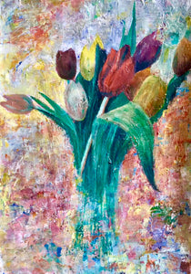 Tulips colourful flower acrylic painting series colourful abstract art poster print wall pattern decor