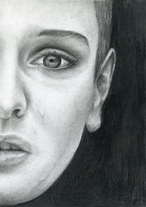 Sinead O'Connor "Nothing compares to you" tear black and white charcoal portrait drawing fine art print poster wall decor
