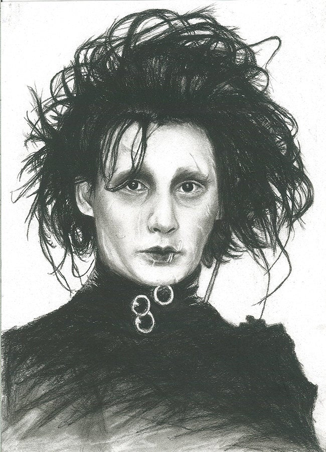 Edward Scissorhands - Johnny Depp character charcoal portrait pencil drawing Fine Art Print poster wall decor
