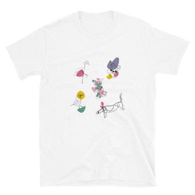 Cute Animals Line Drawing Short-Sleeve Unisex T-Shirt