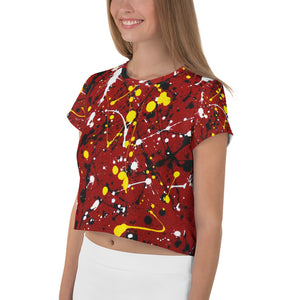 Abstract Red All-Over Print Crop Tee
