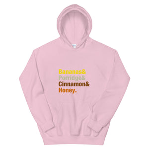 Bananas & Porridge & Cinnamon & Honey Colourful font Unisex Hoodie