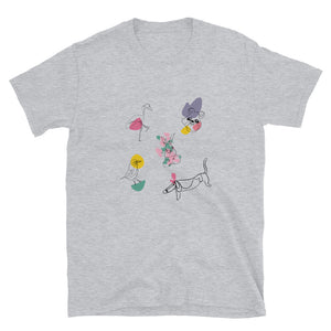 Cute Animals Line Drawing Short-Sleeve Unisex T-Shirt