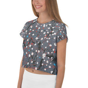 Abstract Grey All-Over Print Crop Tee