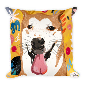 Yellow "bb" dog single-sided cushion