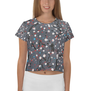 Abstract Grey All-Over Print Crop Tee