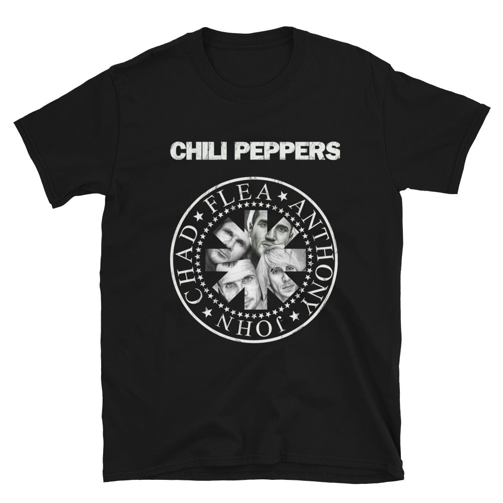 RHCP Ramones Parody Red Hot Chili Peppers Star Scratched White Font Short-Sleeve Unisex T-Shirt